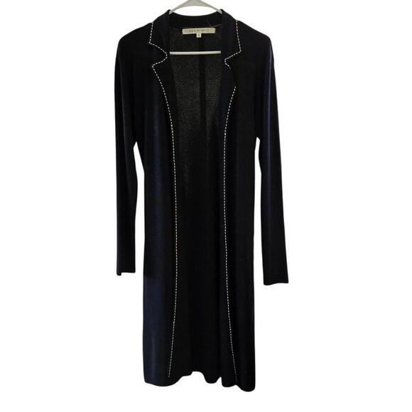 Max Studio Black Long Knit Cardigan with Contrast Stitching - Picture 1 of 10